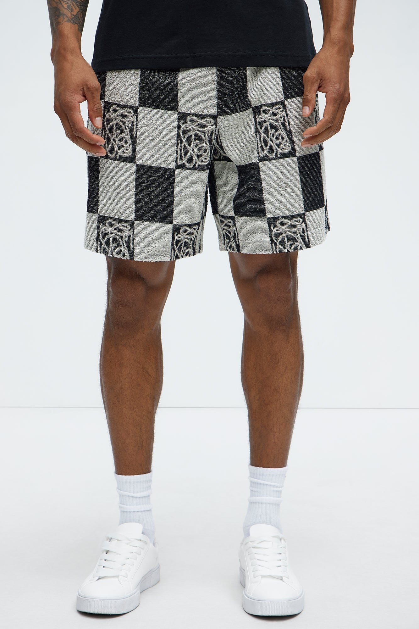 Checkered Relaxed Shorts - Black/combo image 1