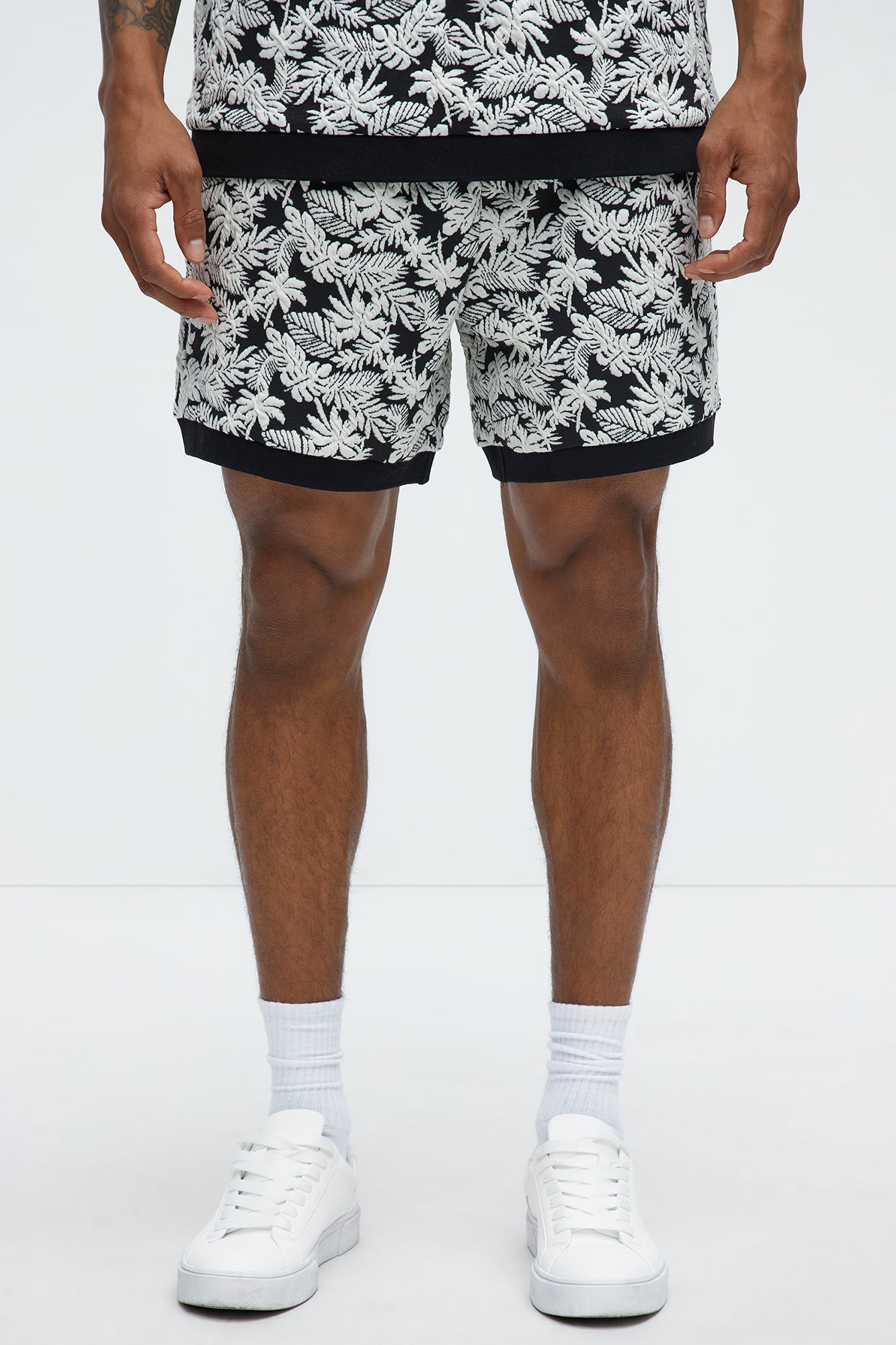 Tropical Textured Knit Shorts - Black/combo image 1