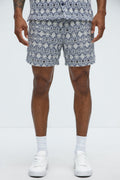 Patterned Open Knit Shorts - Blue/combo image 1