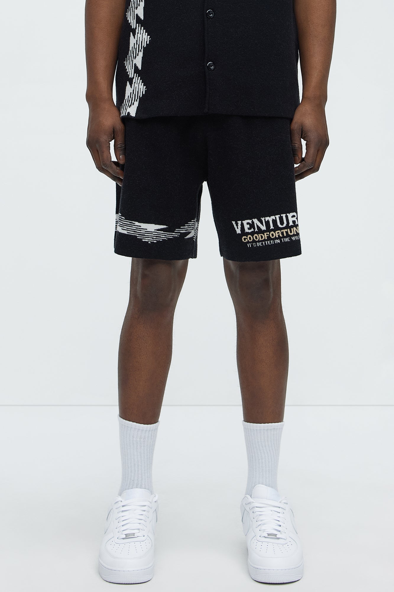Dragon Palm Knitted Relaxed Shorts - Black/combo image 1