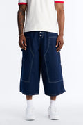 Super Baggy Button Drop Denim Shorts - Dark Wash image 1