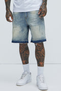 Splatter Skate Relaxed Denim Shorts - Medium Wash image 1