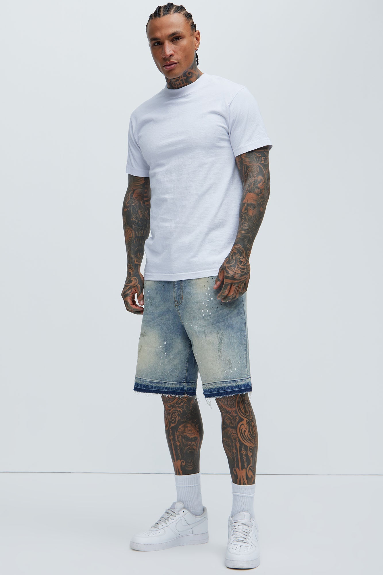 Splatter Skate Relaxed Denim Shorts - Medium Wash image 2