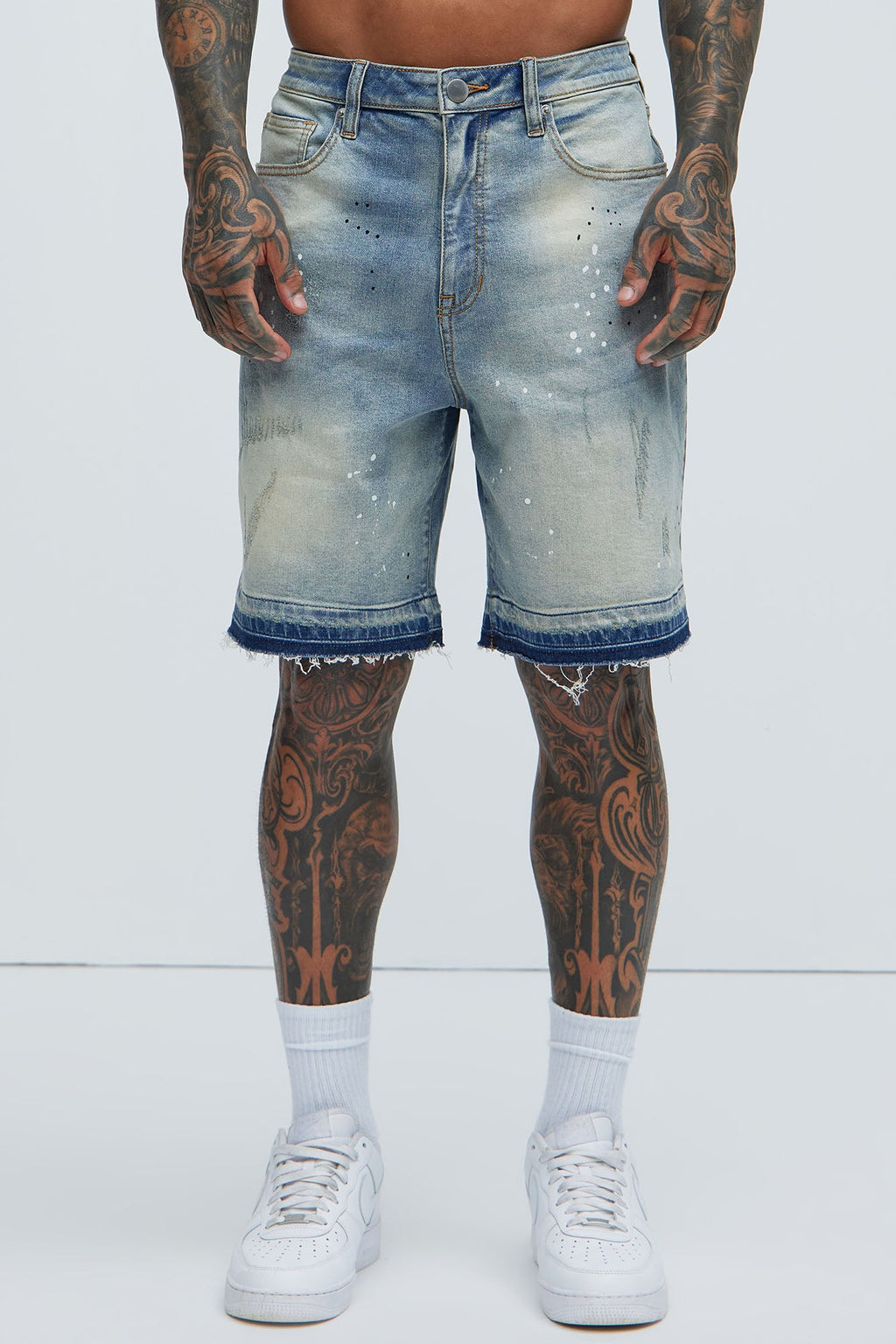 Splatter Skate Relaxed Denim Shorts - Medium Wash image 3