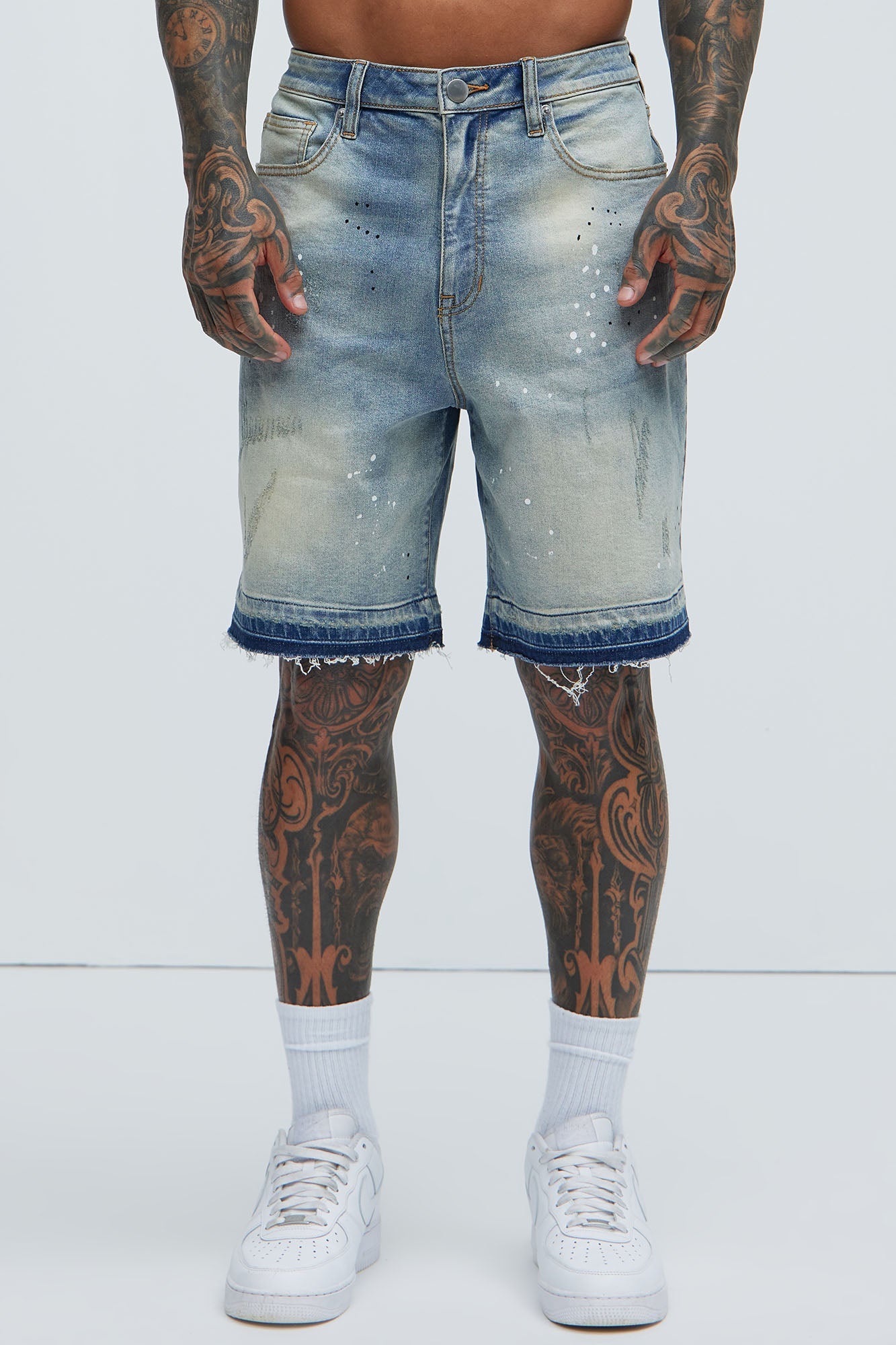 Splatter Skate Relaxed Denim Shorts - Medium Wash image 3