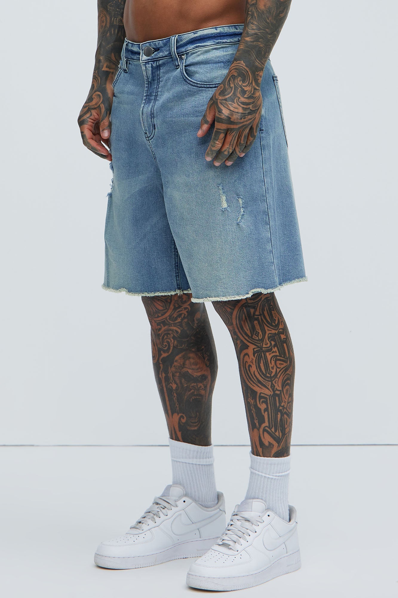 Lounge Relaxed Denim Shorts - Medium Blue Wash image 2