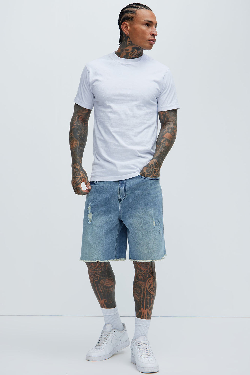 Lounge Relaxed Denim Shorts - Medium Blue Wash image 3
