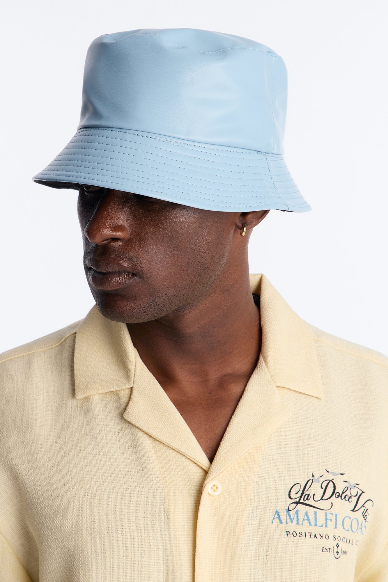 Faux Leather Bucket Hat - Light Blue image 1