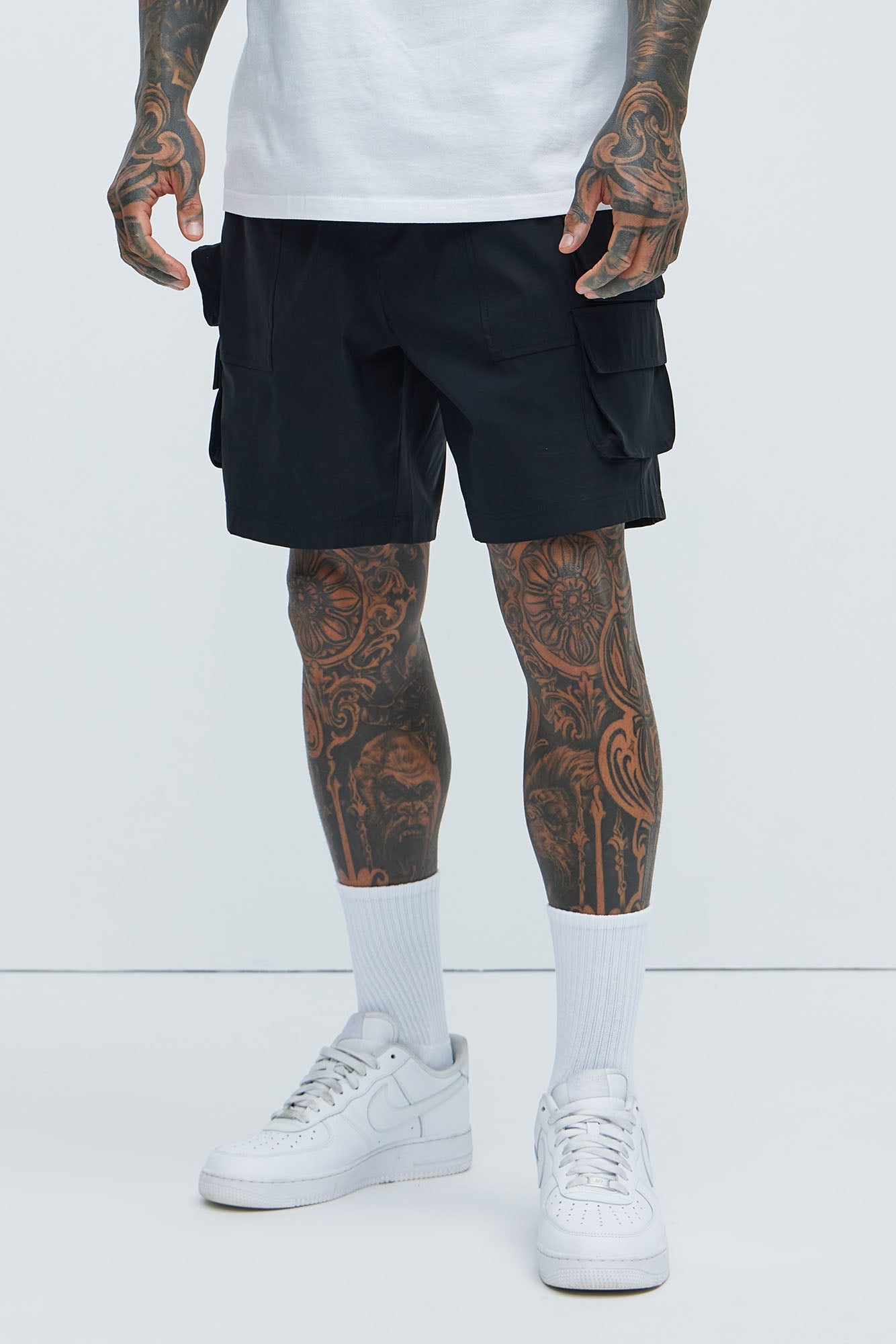 Catch Up Nylon Cargo Shorts - Black image 1