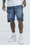 Kickin' It Cargo Denim Shorts - Navy image 1