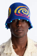 Swirl Crochet Knit Bucket Hat - Blue image 1