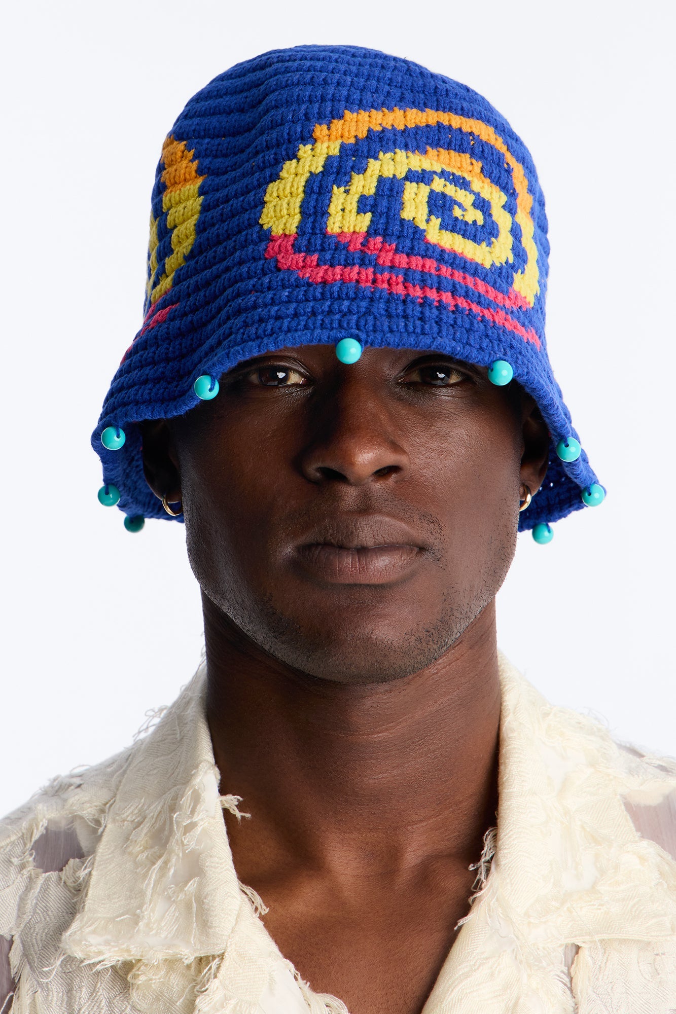 Swirl Crochet Knit Bucket Hat - Blue image 1
