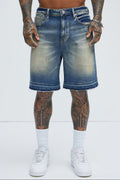 Washed Everyday Relaxed Denim Shorts - Medium Wash image 1