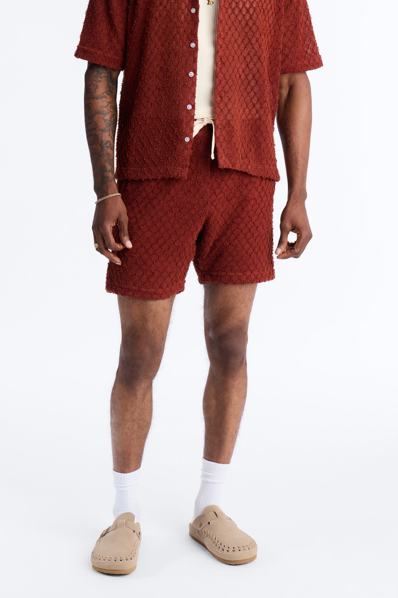 Mahogany Net Relaxed Shorts - Brown image 1