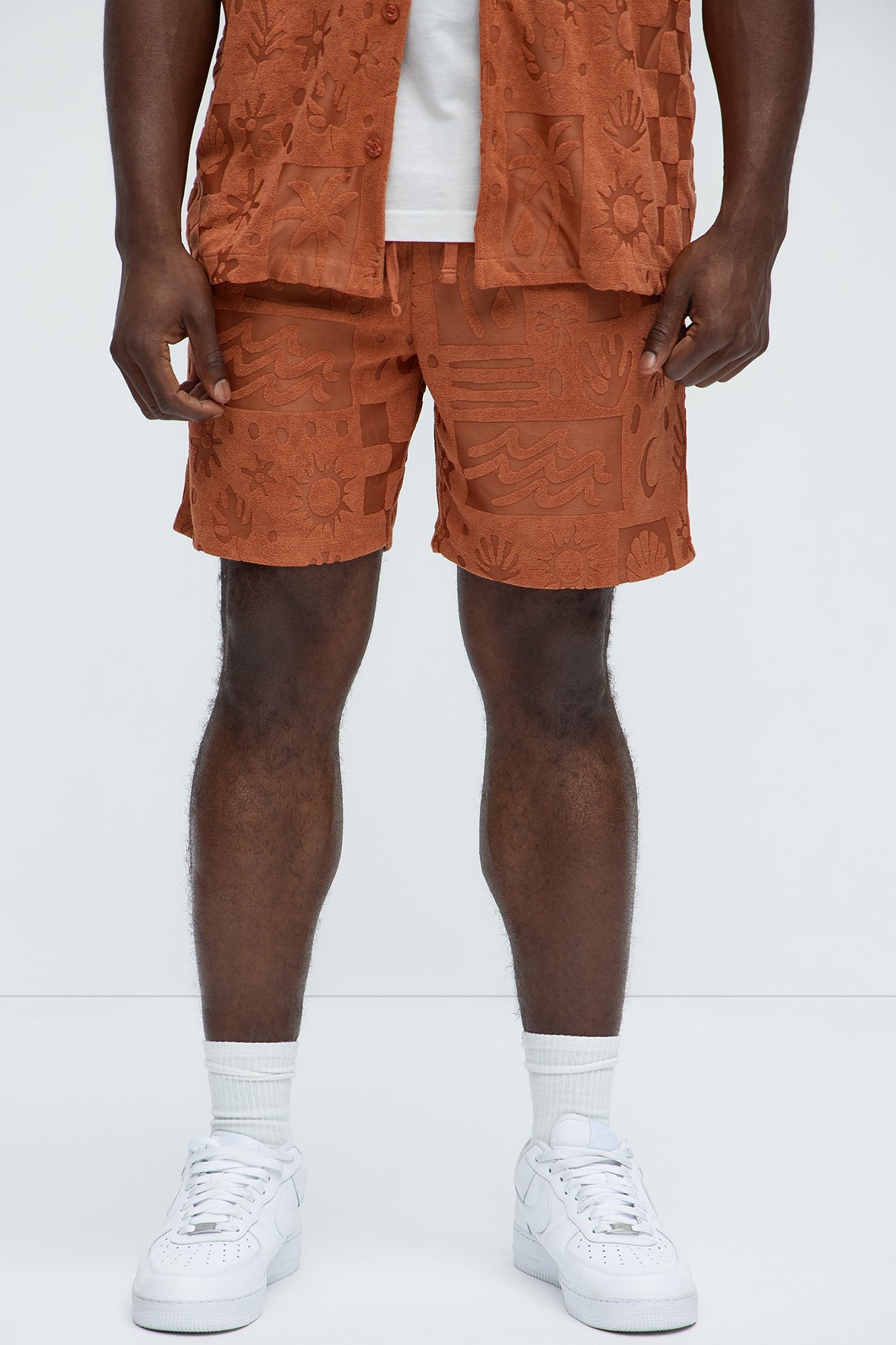 Tropical Terry Fabric Relaxed Shorts - Rust image 1