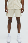 Textured Stripes Relaxed Drawstring Shorts - Cream image 1