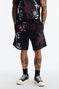Blessed Roses Embroidered Patch Relaxed Sweatshort - Black Wash image 1