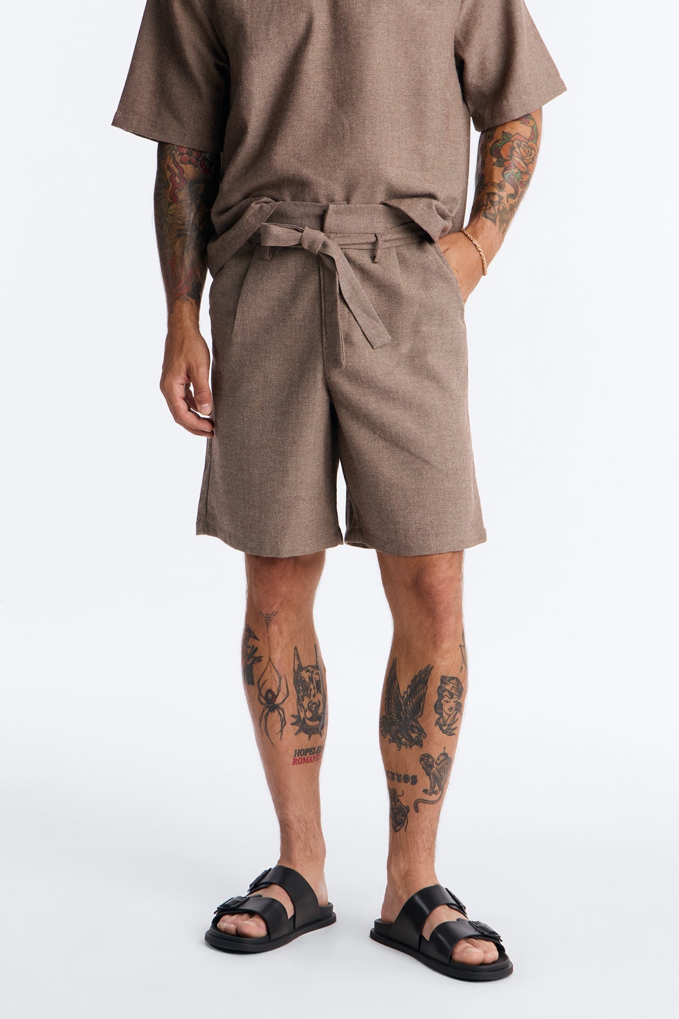 Maison Tailored Textured Wrapped Short - Brown image 1