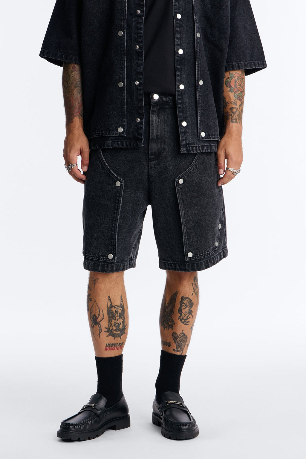Baggy Utility Snap Panel Denim Short - Black Wash image 1