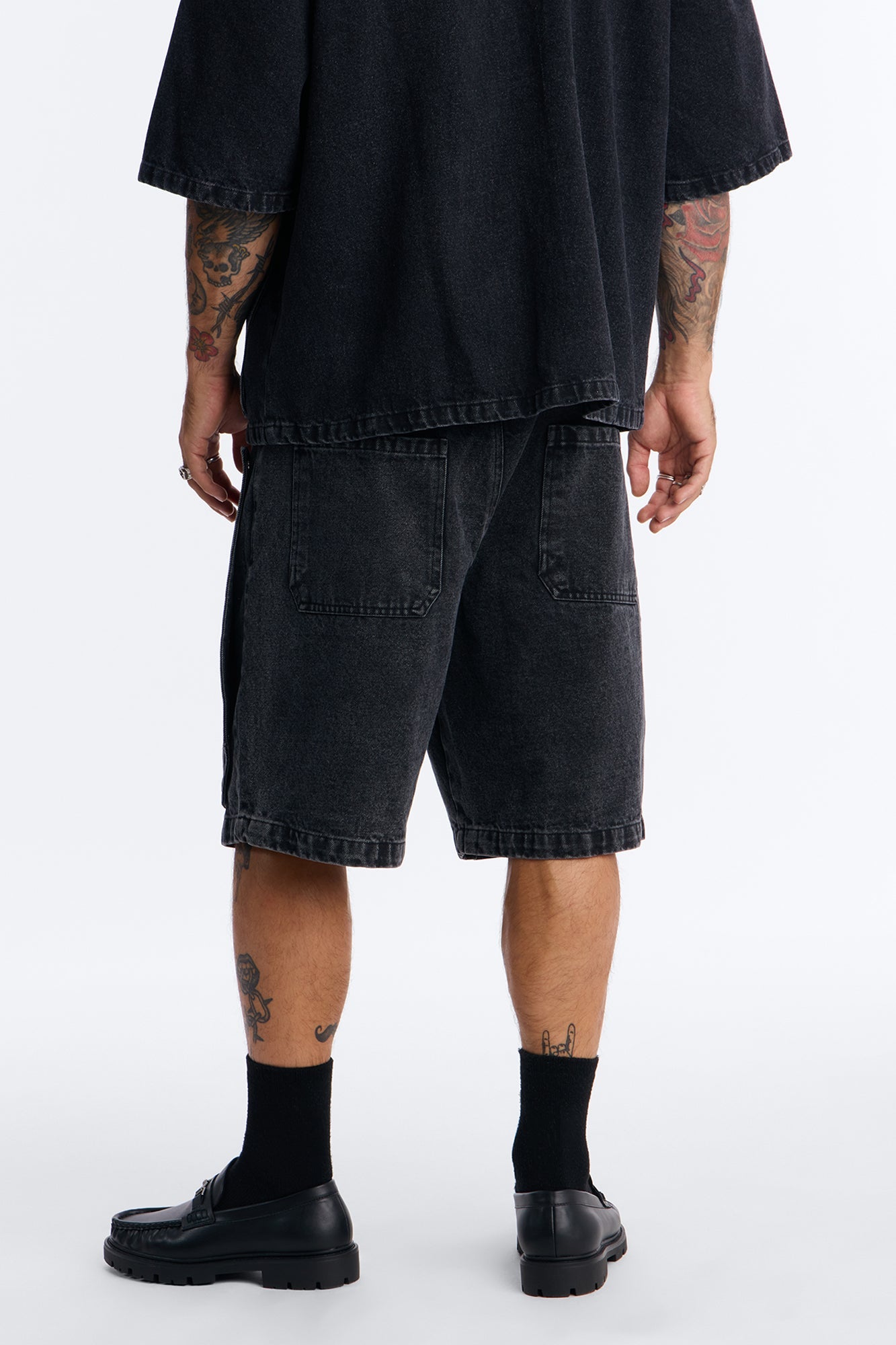 Baggy Utility Snap Panel Denim Short - Black Wash image 4
