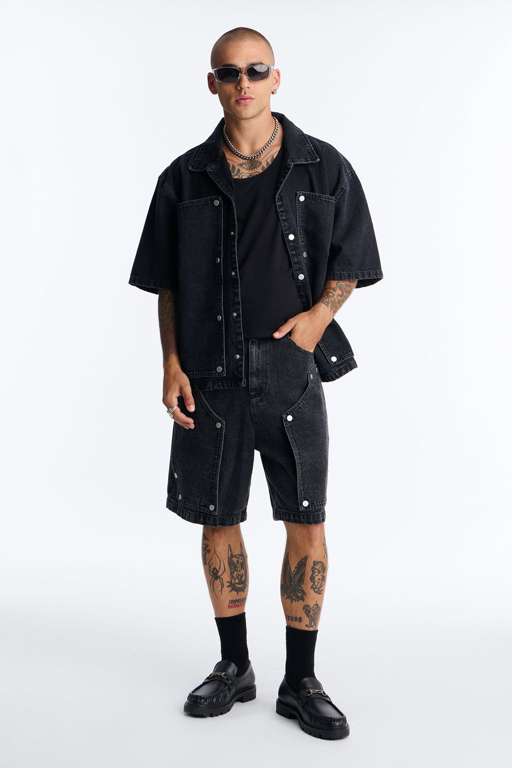 Baggy Utility Snap Panel Denim Short - Black Wash image 2