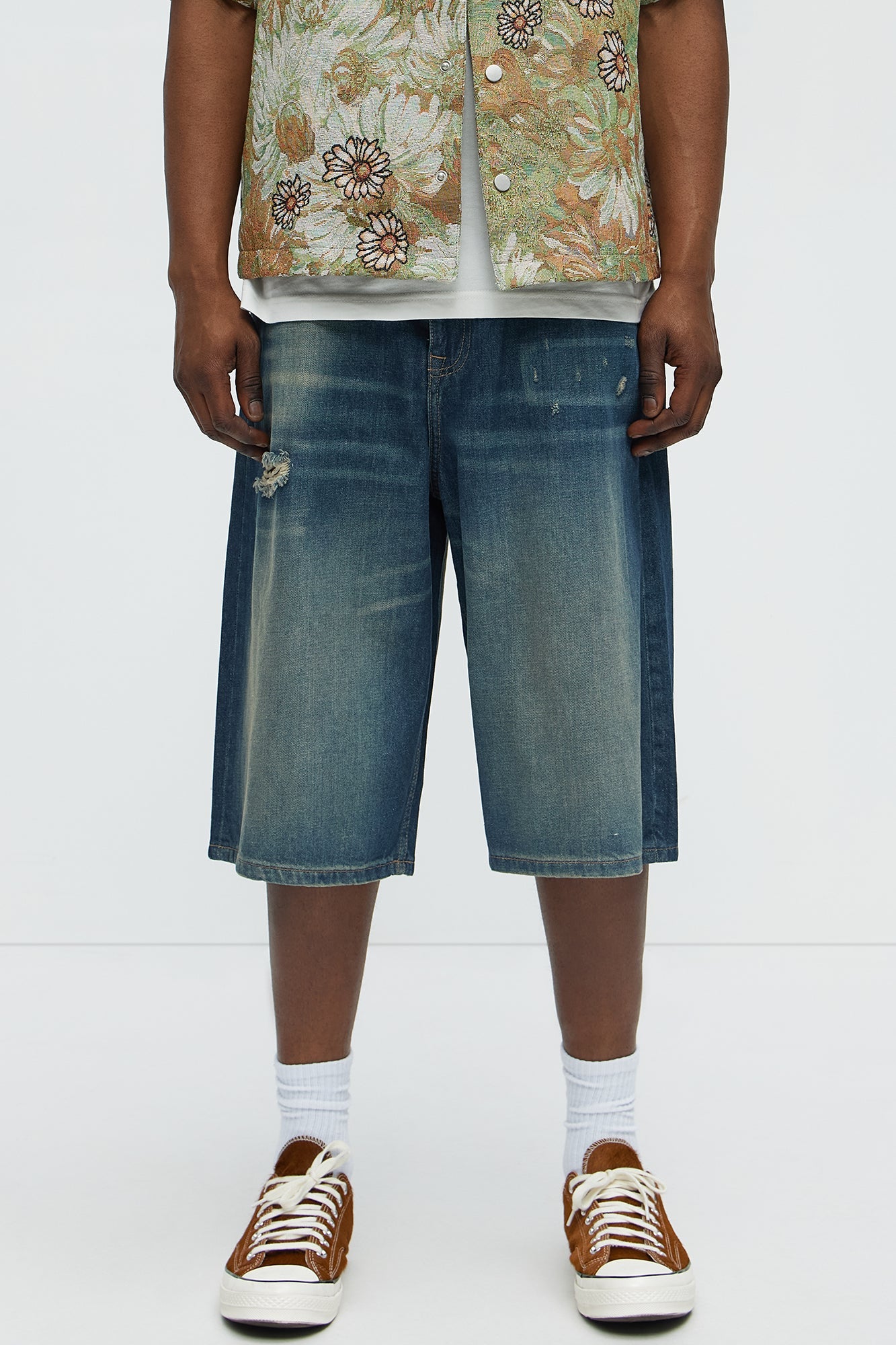 Don't Hate Baggy Relaxed Denim Shorts - Dark Wash image 1
