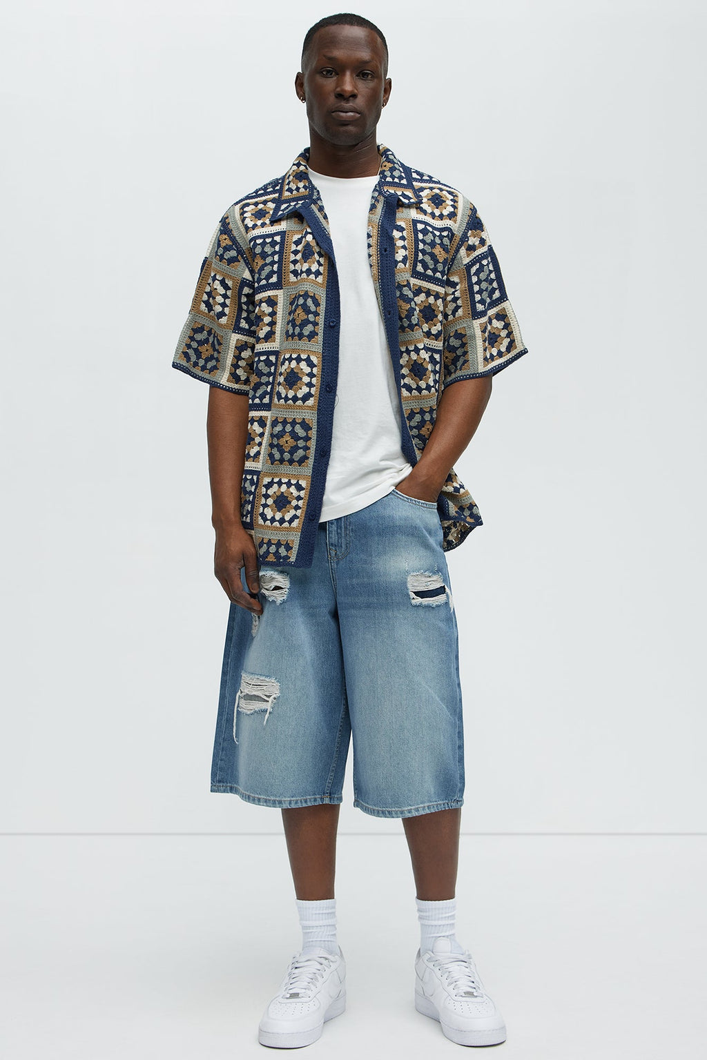 Say It Distressed Baggy Denim Shorts - Medium Blue Wash image 2