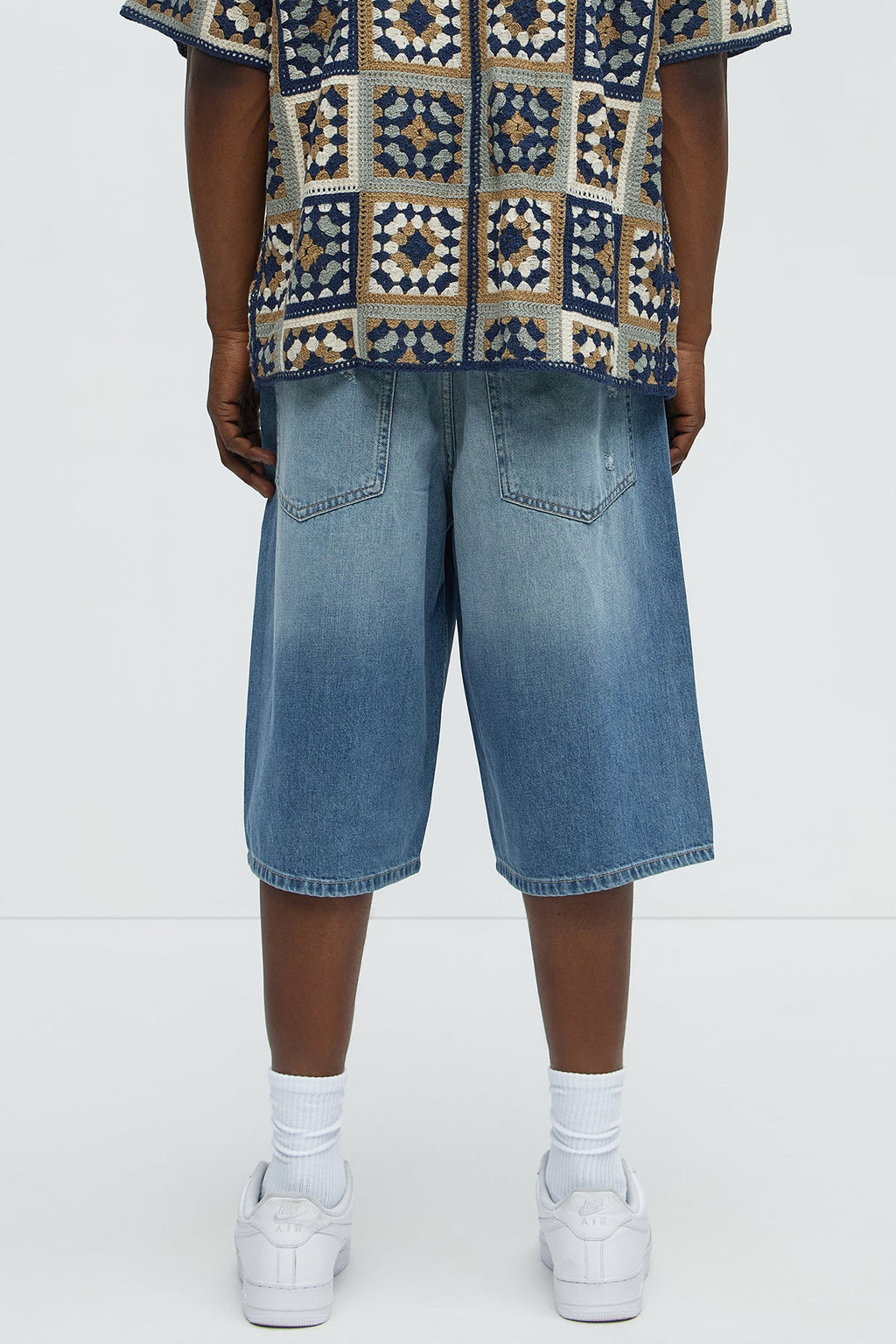 Say It Distressed Baggy Denim Shorts - Medium Blue Wash image 4