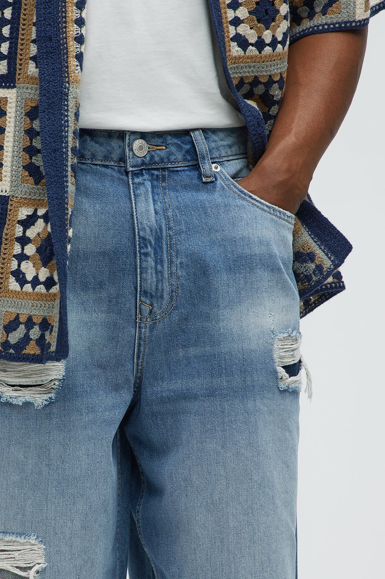 Say It Distressed Baggy Denim Shorts - Medium Blue Wash image 3