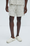 Frayed Jacquard Linen Shorts - Off White image 1
