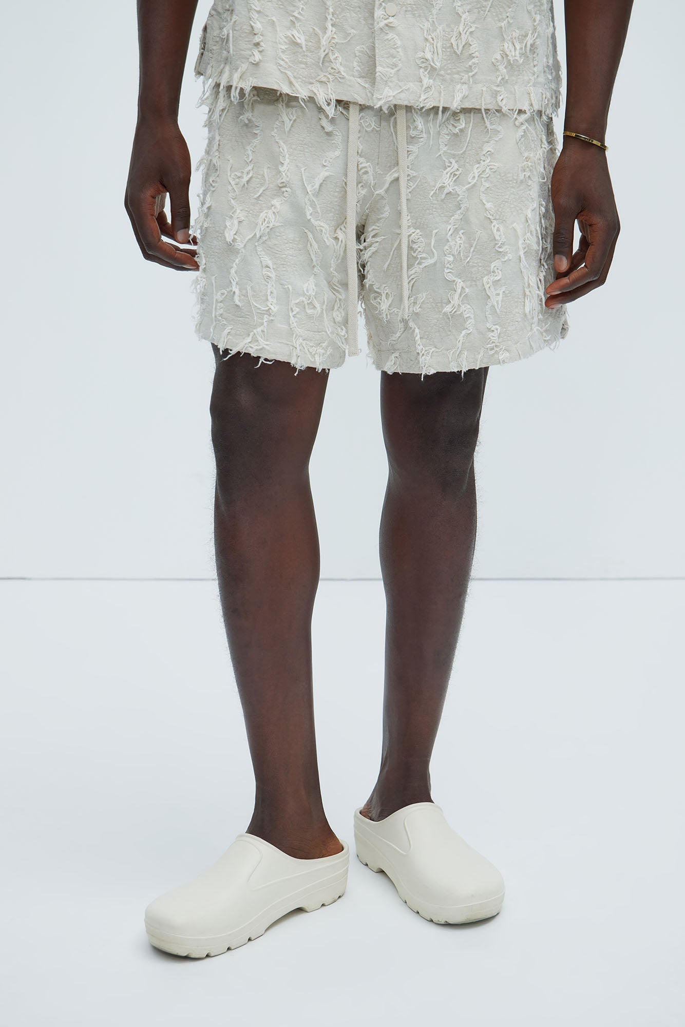 Frayed Jacquard Linen Shorts - Off White image 1