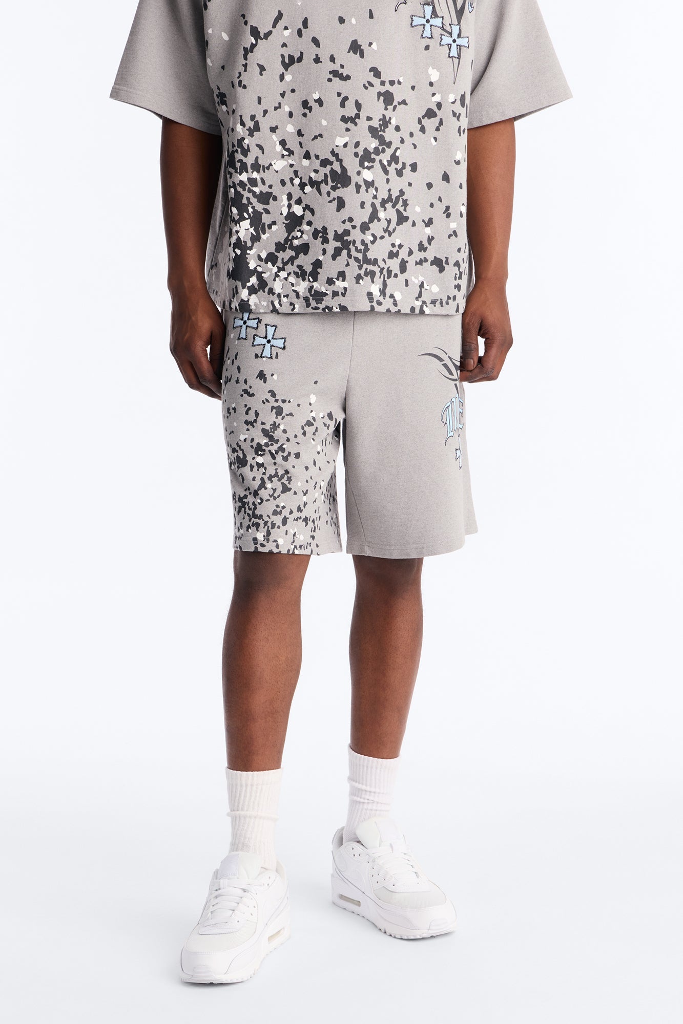 Menace Paint Splatter Embroidered Relaxed Sweatshort - Grey image 1