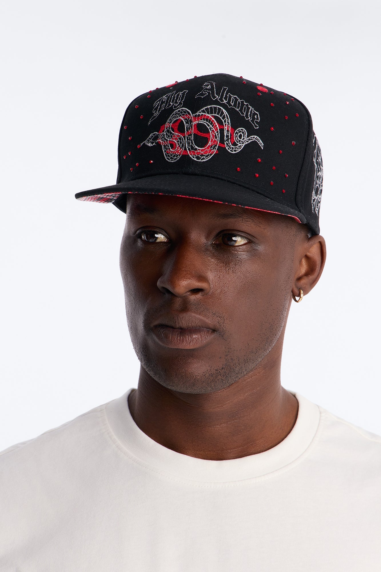 Fly Alone Graphic Embroidered Snapback Hat - Black image 1