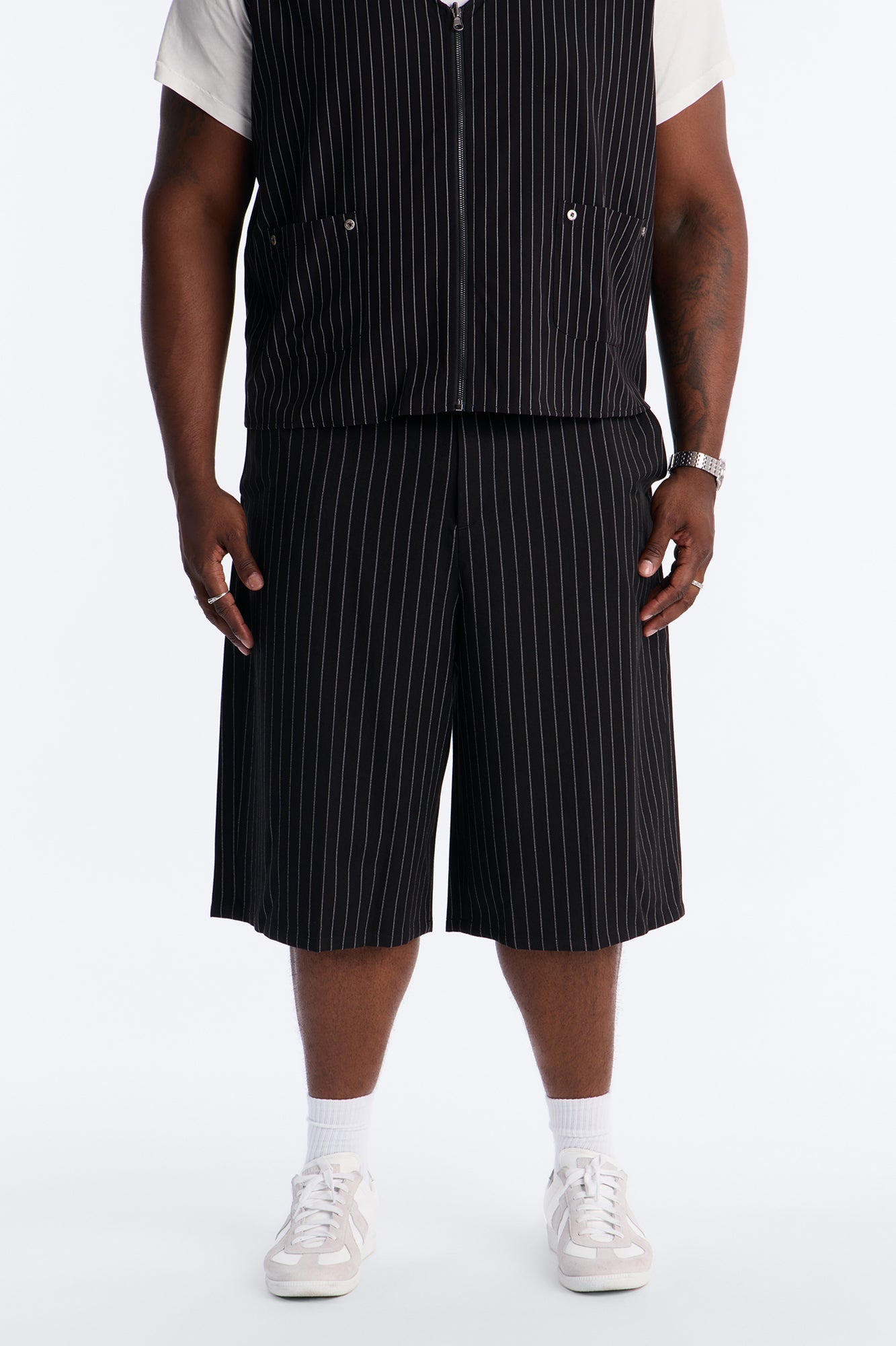 Baggy Striped Trouser Short - Black image 1