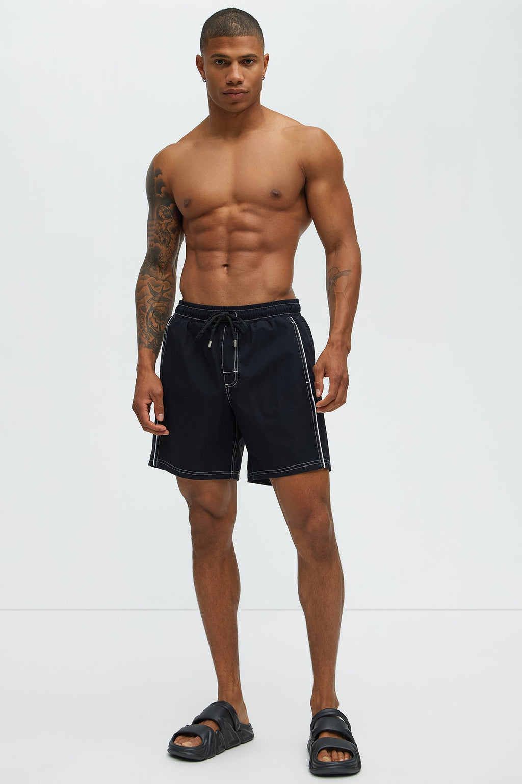 Contrasted Stitch Swim Trunk 7″ - Black image 2