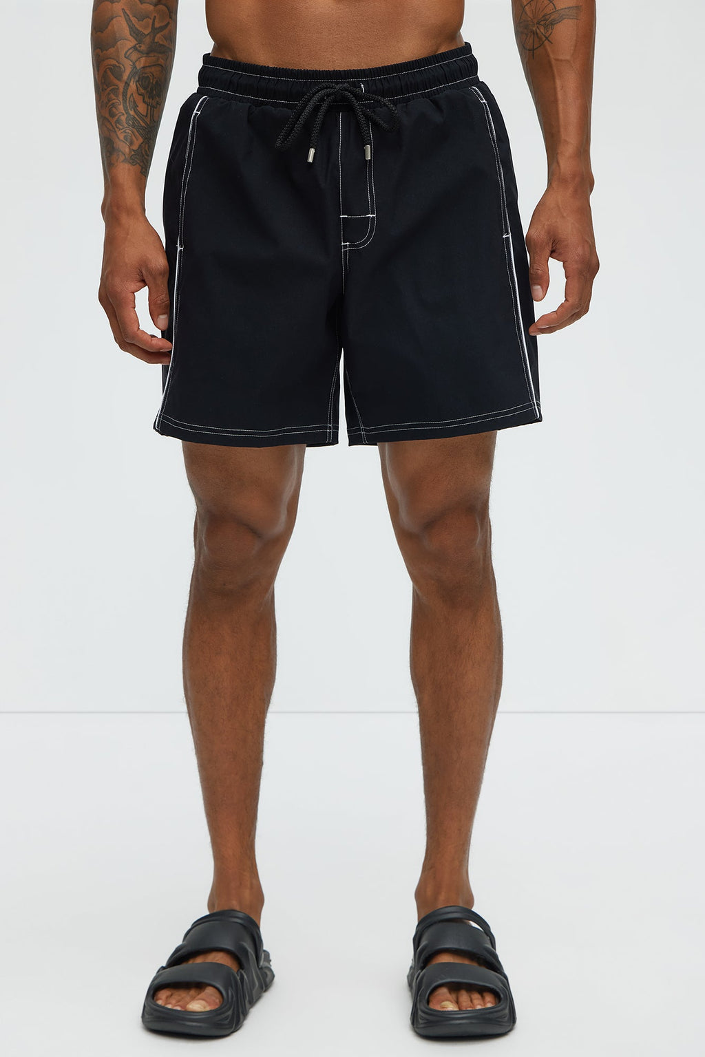 Contrasted Stitch Swim Trunk 7″ - Black image 1