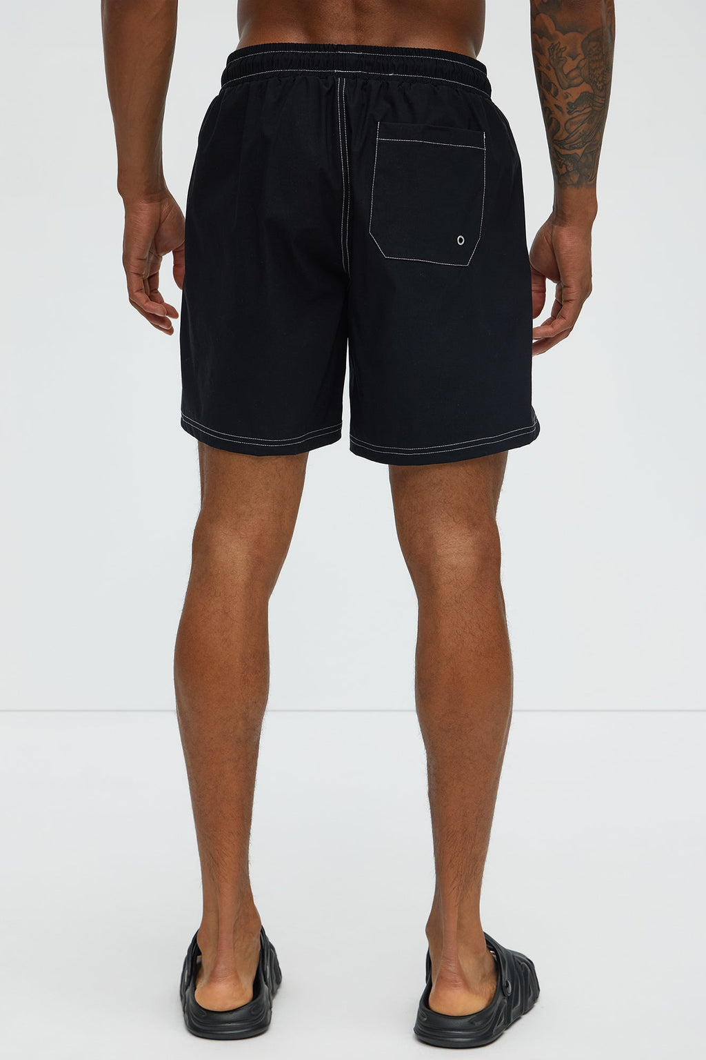 Contrasted Stitch Swim Trunk 7″ - Black image 3