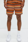 Sunset Pattern Drawstring Shorts - Brown Combo image 1