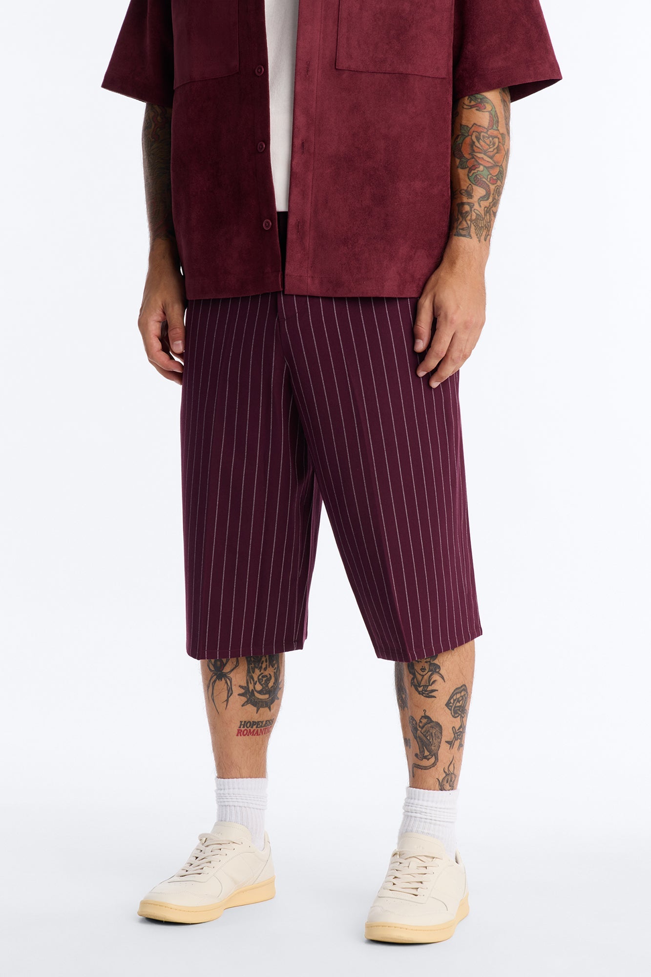 Baggy Striped Trouser Short - Burgundy image 1
