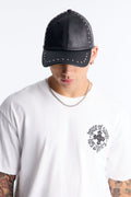 Faux Leather Studded Snapback Hat - Black image 1