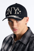 NY Pearls Faux Suede Brim Snapback Hat - Black image 1
