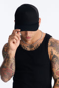 Basic Mesh Back Panel Snapback Hat - Black image 1