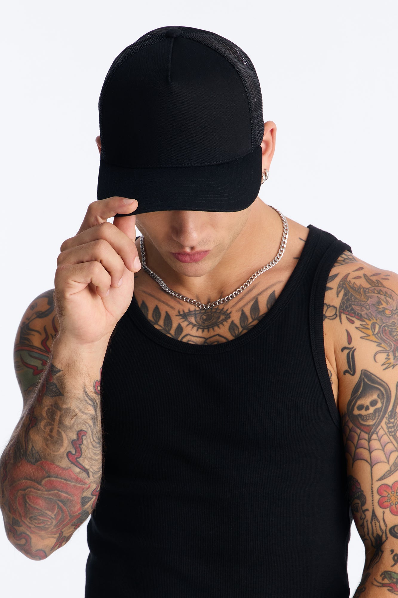 Basic Mesh Back Panel Snapback Hat - Black image 1