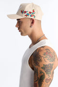 NY Flower Embroidery Cotton Twill Snapback Hat - Stone image 1