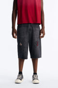 Baggy Black Widow Jeweled Denim Short - Black Wash image 1