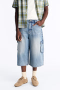 Super Baggy Studded Cargo Denim Short - Medium Blue Wash image 1