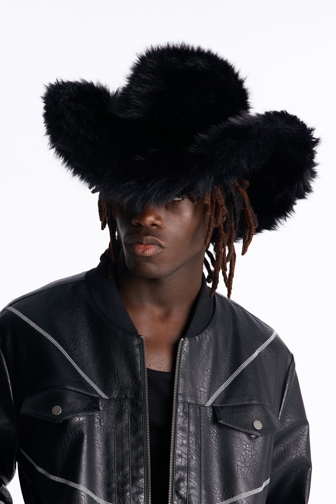 Faux Fur Cowboy Hat - Black image 1