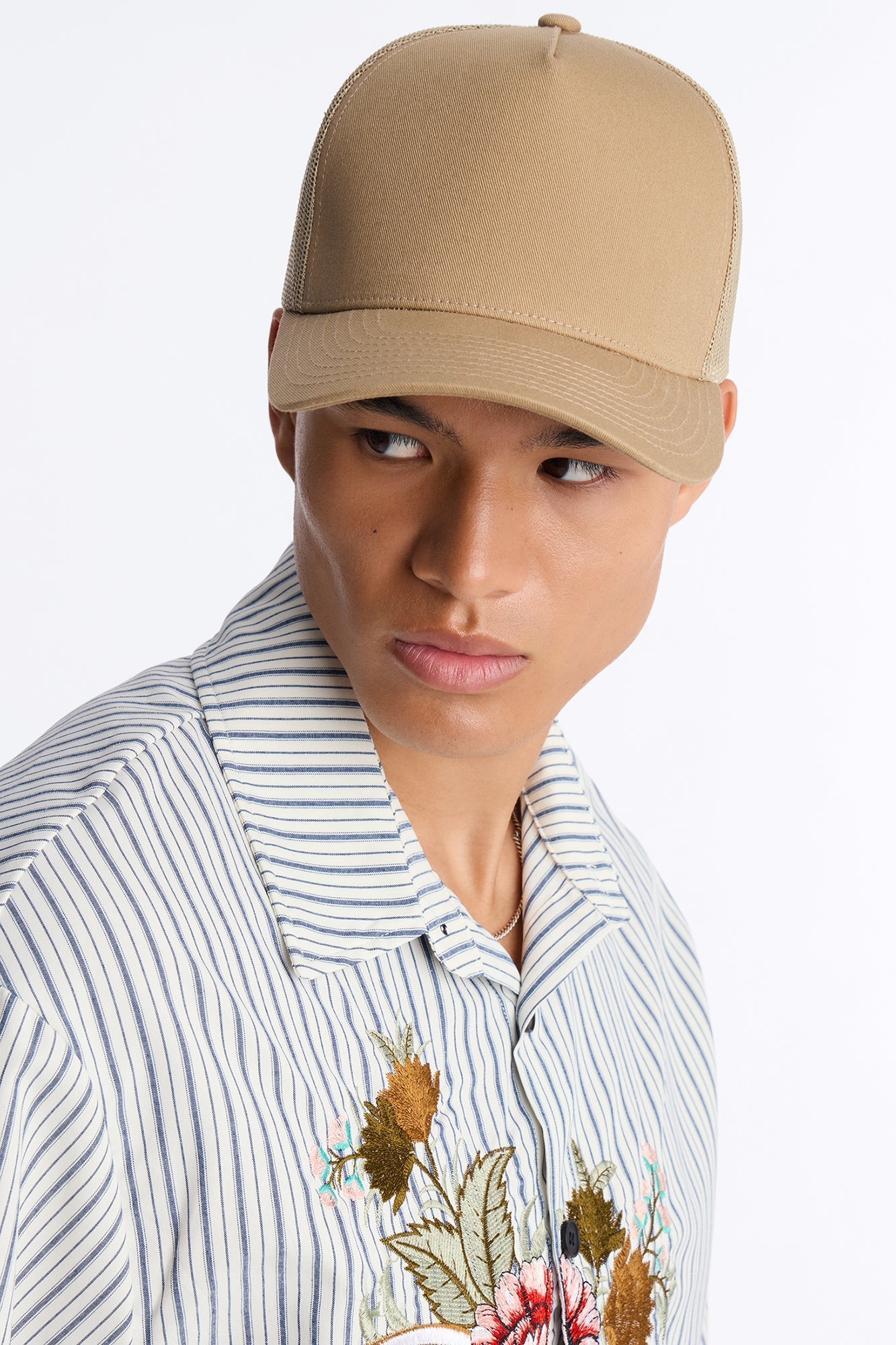 Basic Mesh Back Panel Snapback Hat - Khaki image 1