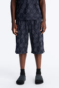 Baggy Diamond Frayed Jacquard Long Short - Navy image 1