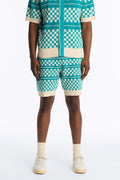 Relaxed Knitted Pawn Checker Short - Teal image 1